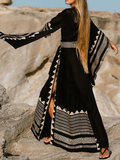 Aurohaya Black Bohemia Slit Long Sleeve Beach Cover Up
