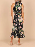 Aurohaya Floral Halter Neck Elastic Waist Maxi Dress