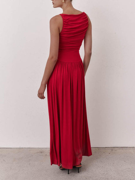 Aurohaya Elegant Pleated Sleeveless Maxi Dress