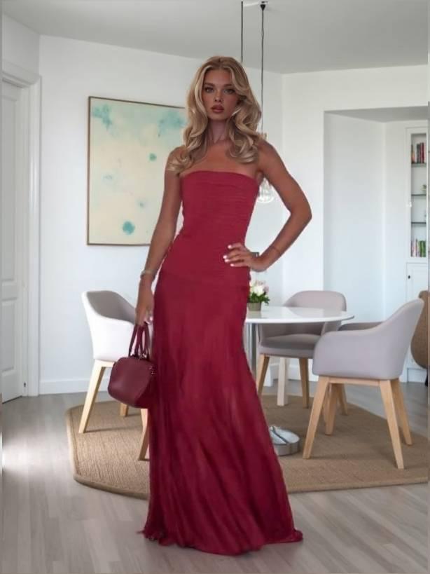 Aurohaya Slim-Fit Tube Top Knit Maxi Dress