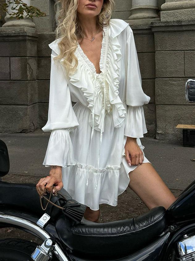 Aurohaya Ruffled Flared Sleeve Dress