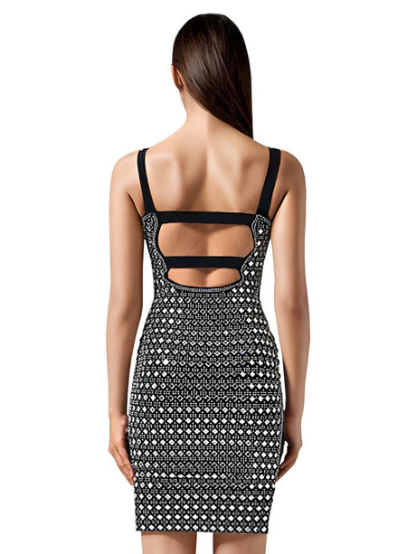 Aurohaya Rhinestone Slim Sling Mini Dress