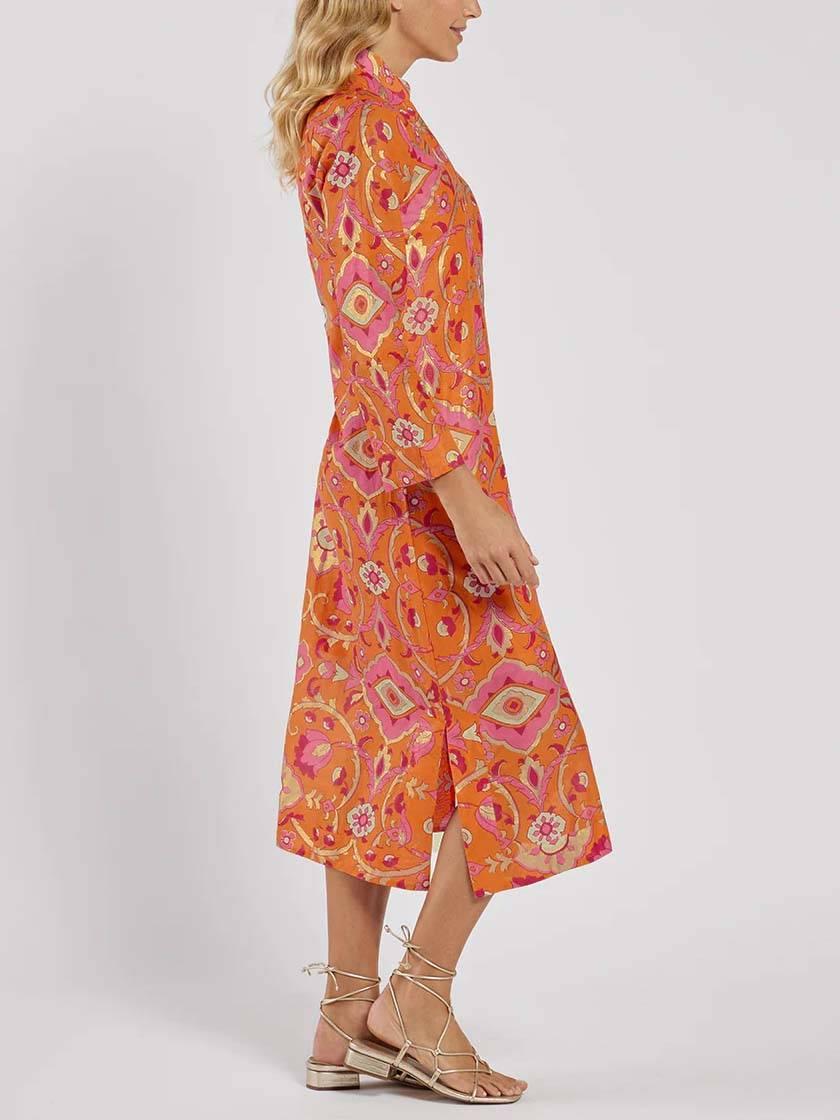 Aurohaya Stand Collar Printed Midi Dress