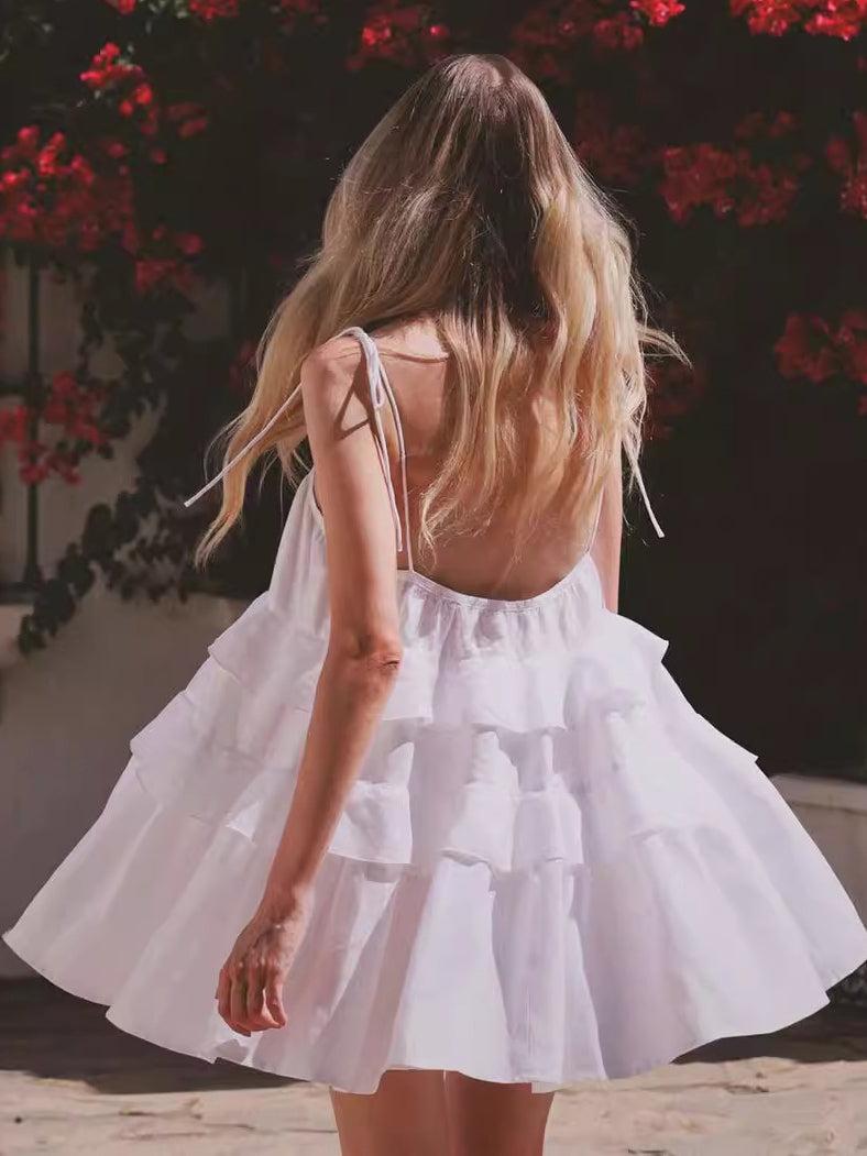 Aurohaya Multi-layer Ruffled Backless Slip Dress
