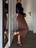 Minimalist Color Contrast Pleated Maxi Dress