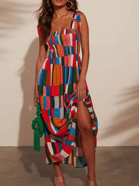 Aurohaya Rainbow Suspender Print Dress