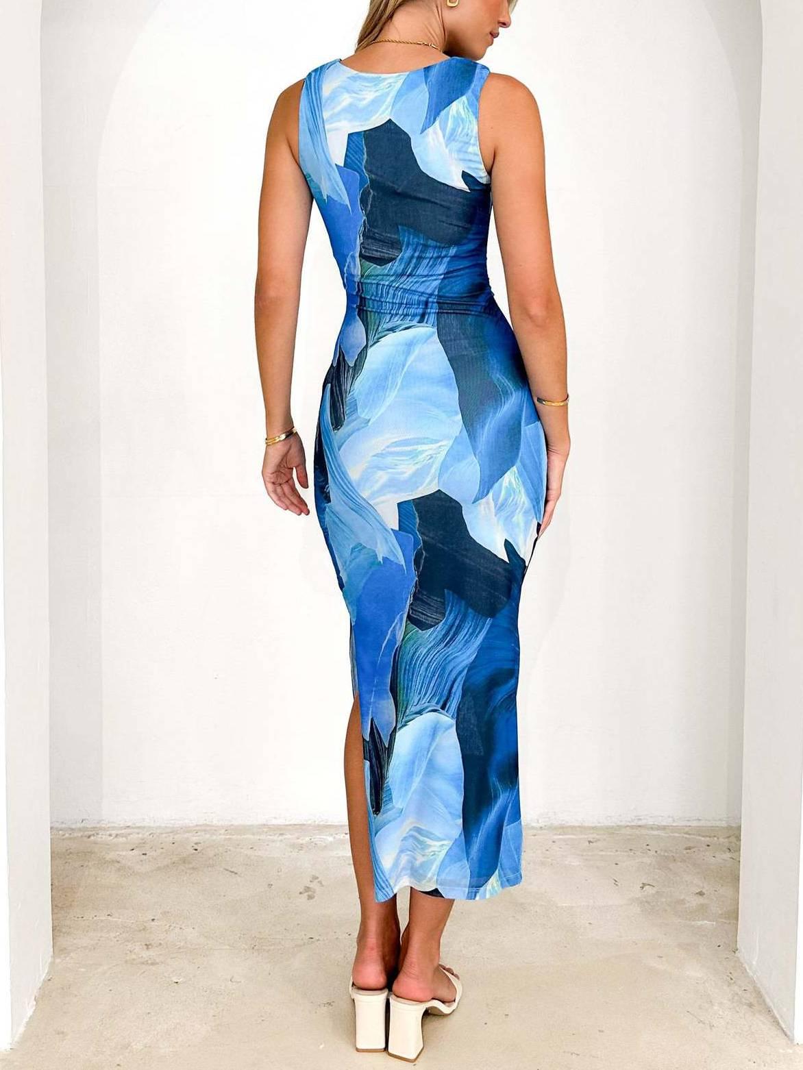 Aurohaya Printed Sleeveless Slim Fit Dress