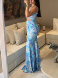 Halter Neck Tube Top Printed Dress