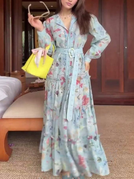 Aurohaya Unique Printed Belt Dress