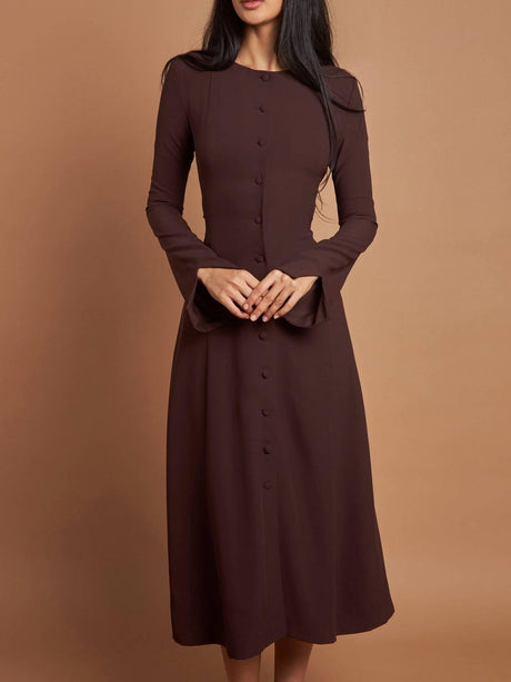 Aurohaya Slim-Fit High-Waist Lace-Up A- Line Midi Dress