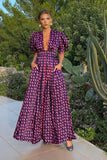 Retro Floral Printed Puff Sleeve Loose A-Line Maxi Dress
