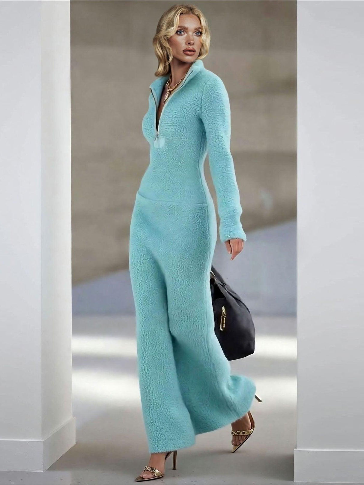 Aurohaya Casual Half-zip Collar Maxi Dress
