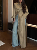 Casual Slit Cotton Shirt Maxi Dress