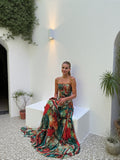 Elegant Wrap Neckline Abstract Print Maxi Dress