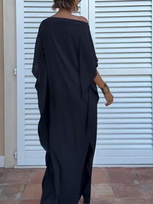 Aurohaya Elegant One-Shoulder Draped Maxi Dress