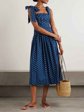 Retro Lace-up Pleated Polka Dot Midi Dress