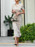 Elegant Cover-Up Pleated Back Slit Midi Dress