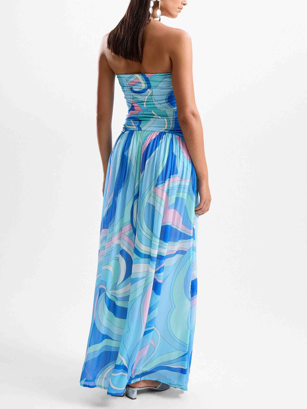 Aurohaya Exquisite Abstract Print Strapless Pleated Maxi Dress