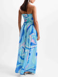 Exquisite Abstract Print Strapless Pleated Maxi Dress