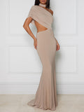 Aurohaya Elegant One-Shoulder Cutout Draped Maxi Dress