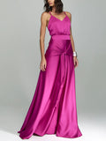 Elegant V-Neck Satin Tie-Waist Floor-Length Slip Dress