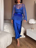 Elegant Thin Feather Trim Belted Sweater