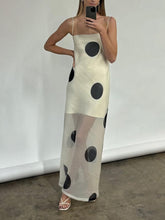 Aurohaya Elegant Mesh Stitching Polka Dot Print Off-Shoulder Suspender Maxi Dress White