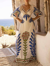 Elegant Floral Print Satin Flared Sleeve Maxi Dress