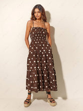 Aurohaya Chocolate And Ivory Polka Dot Print Pleated Elastic Strap Dress Brown