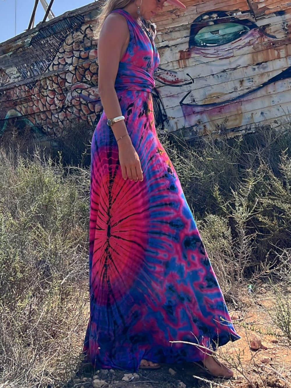 Aurohaya Printed Sleeveless V-Neck Maxi Dress