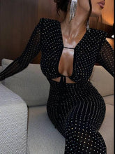 Aurohaya Shimmering Hollow Long Sleeve Dress Black