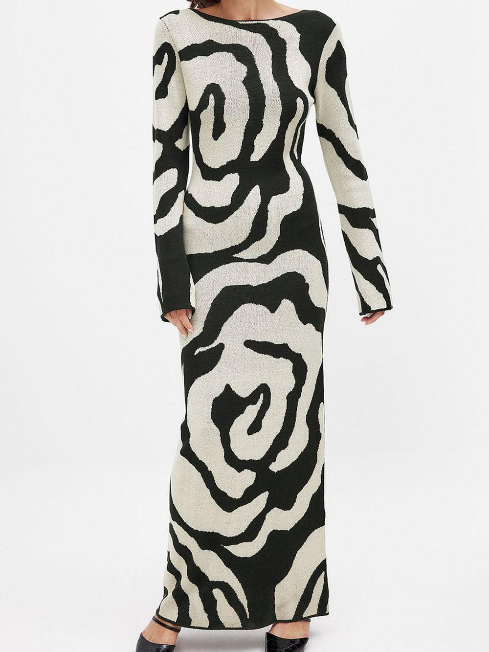 Aurohaya Elegant Jacquard Sequined Knit Maxi Dress
