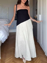 Aurohaya Contrast Color Stitching Tube Top Dress Black-White