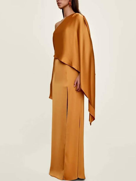 Aurohaya Off-Shoulder Asymmetric Slit Maxi Dress