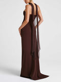 Aurohaya Elegant Bandeau Neck Slit Party Maxi Dress