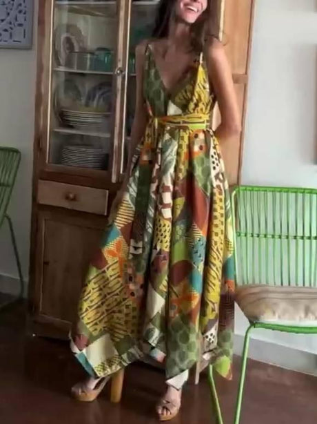 Aurohaya Unique Printed Irregular Hem Dress