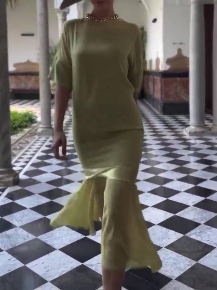 Aurohaya Minimal Splicing Midi Dress