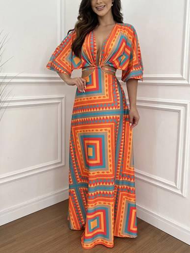 Aurohaya Waist Hollow Bat Sleeve Dress