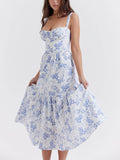 Strap A-Hem Floral Midi Dress