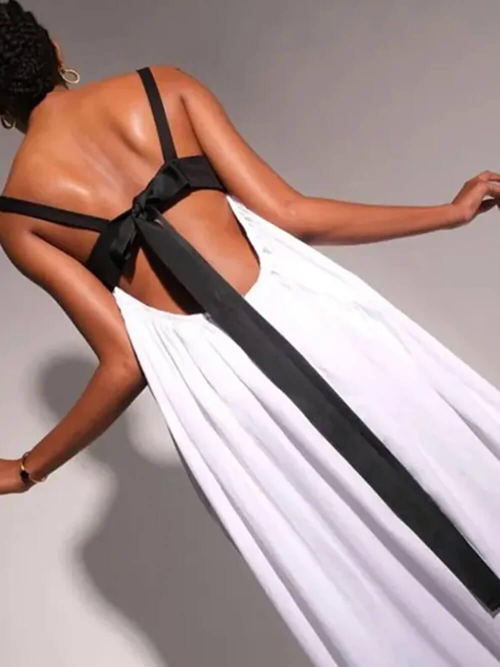 Aurohaya Exquisite Summer Sleeveless Backless Lace Up Maxi Dress