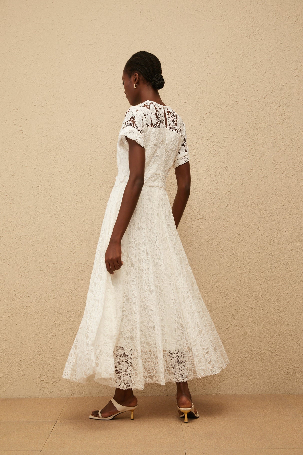 Aurohaya Victoire White Butterfly Appliqué Lace Maxi Dress