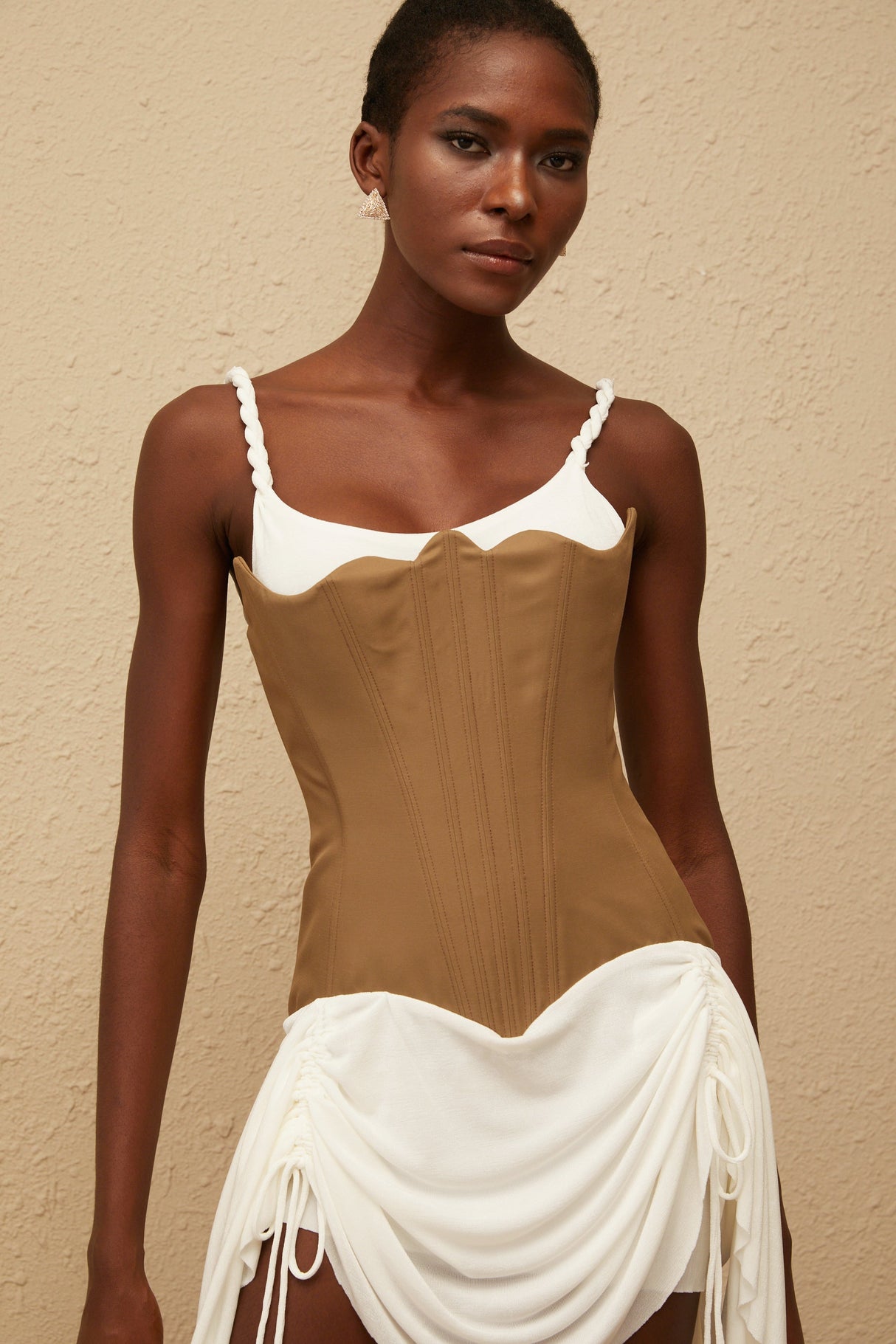 Aurohaya Yasmine Brown Bustier Panel Mini Dress