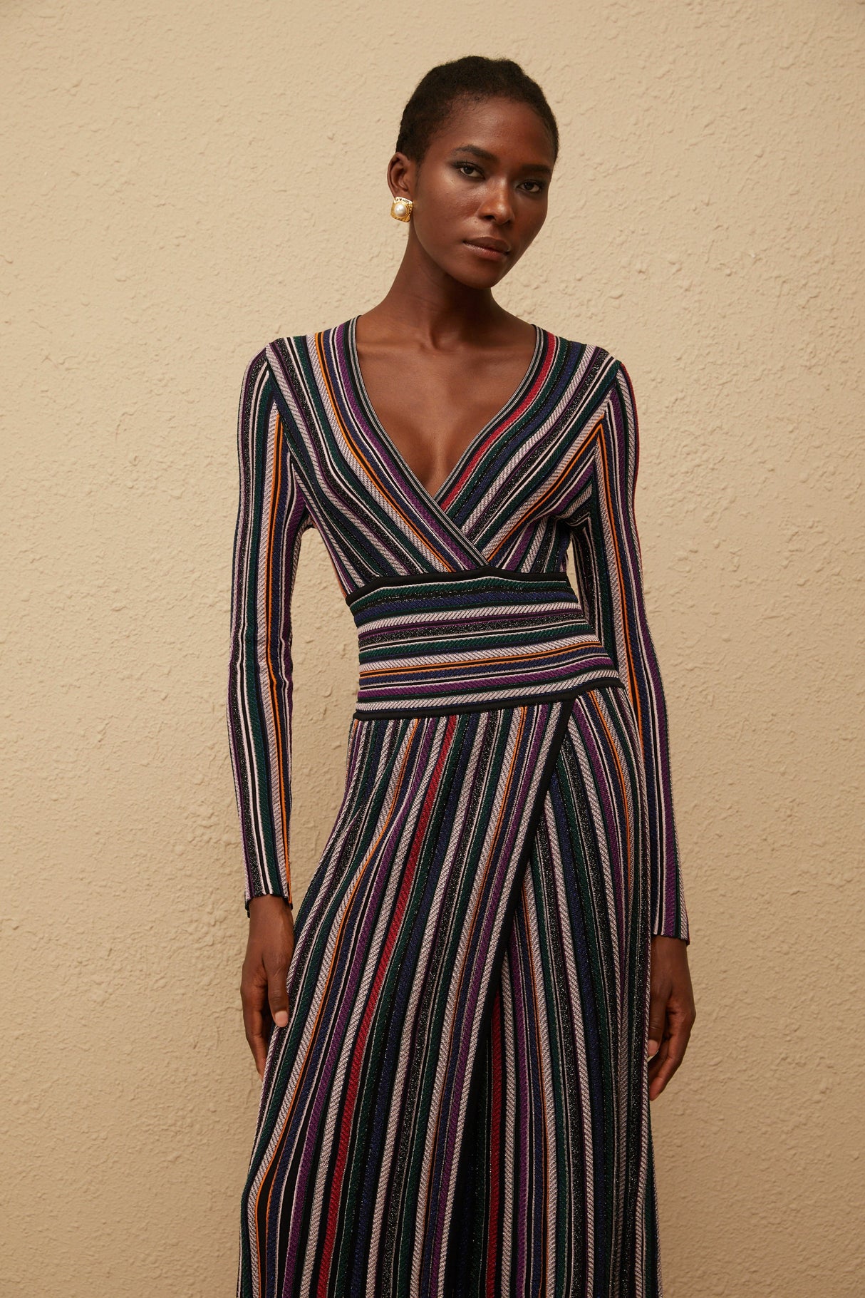 Aurohaya Phoebe Black Vertical Stripe Knit Maxi Dress
