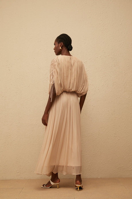 Aurohaya Charitina Neutral Fully Pleated Blouse & Skirt Set