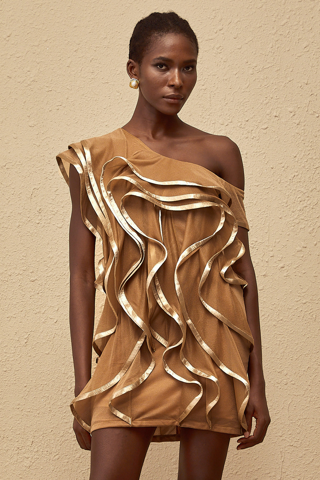 Aurohaya Alchimie Brown Ruffled Tulle Mini Dress