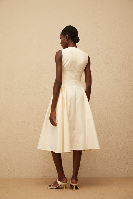 Aurohaya Velours Neutral Voluminous Midi Dress