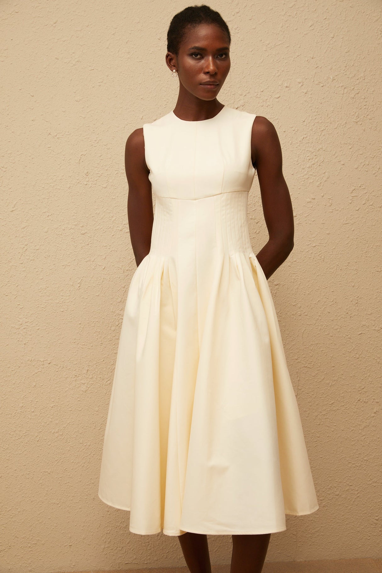 Aurohaya Velours Neutral Voluminous Midi Dress