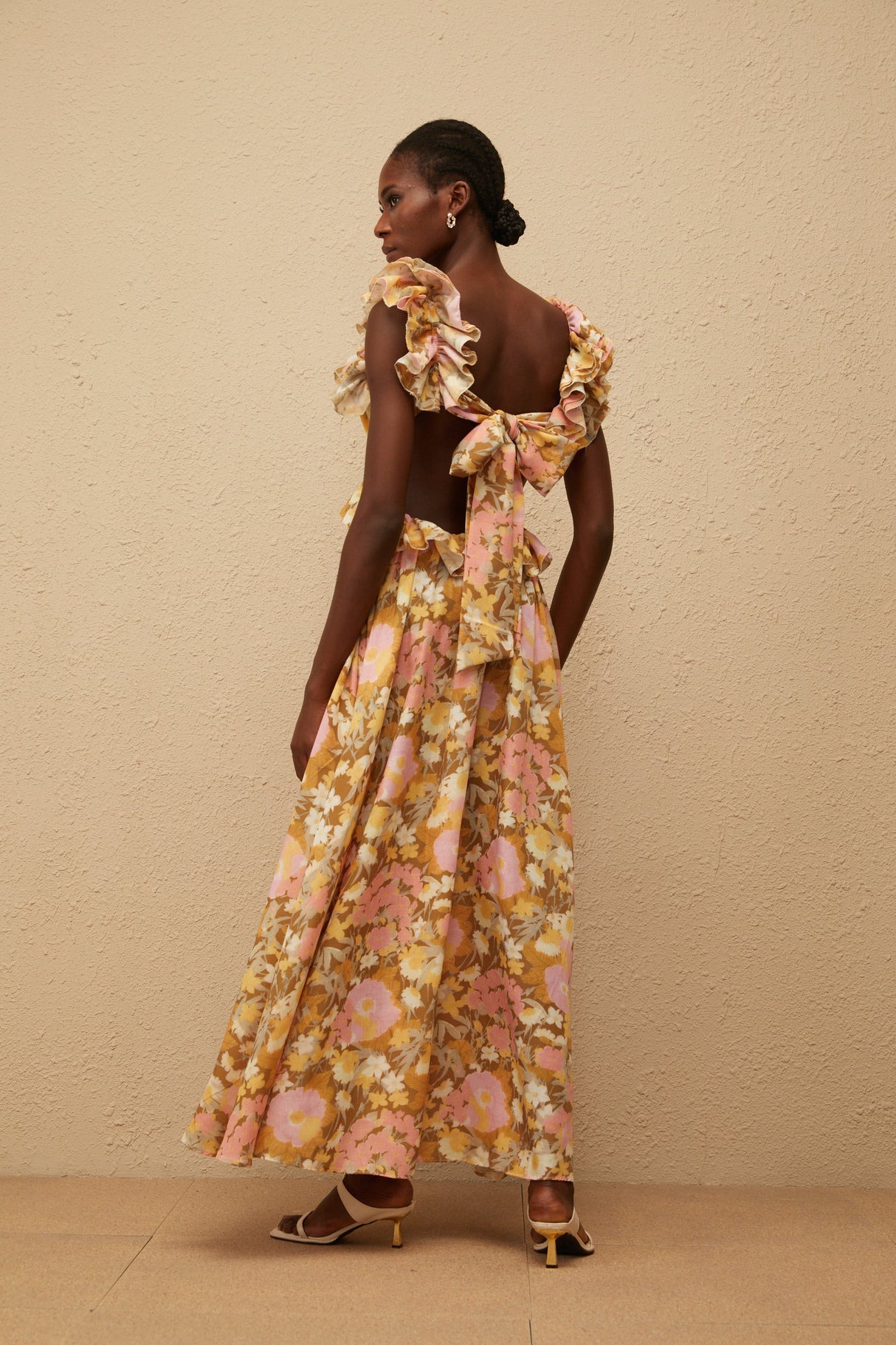 Aurohaya Adélaïde Open Back Floral Print Maxi Dress