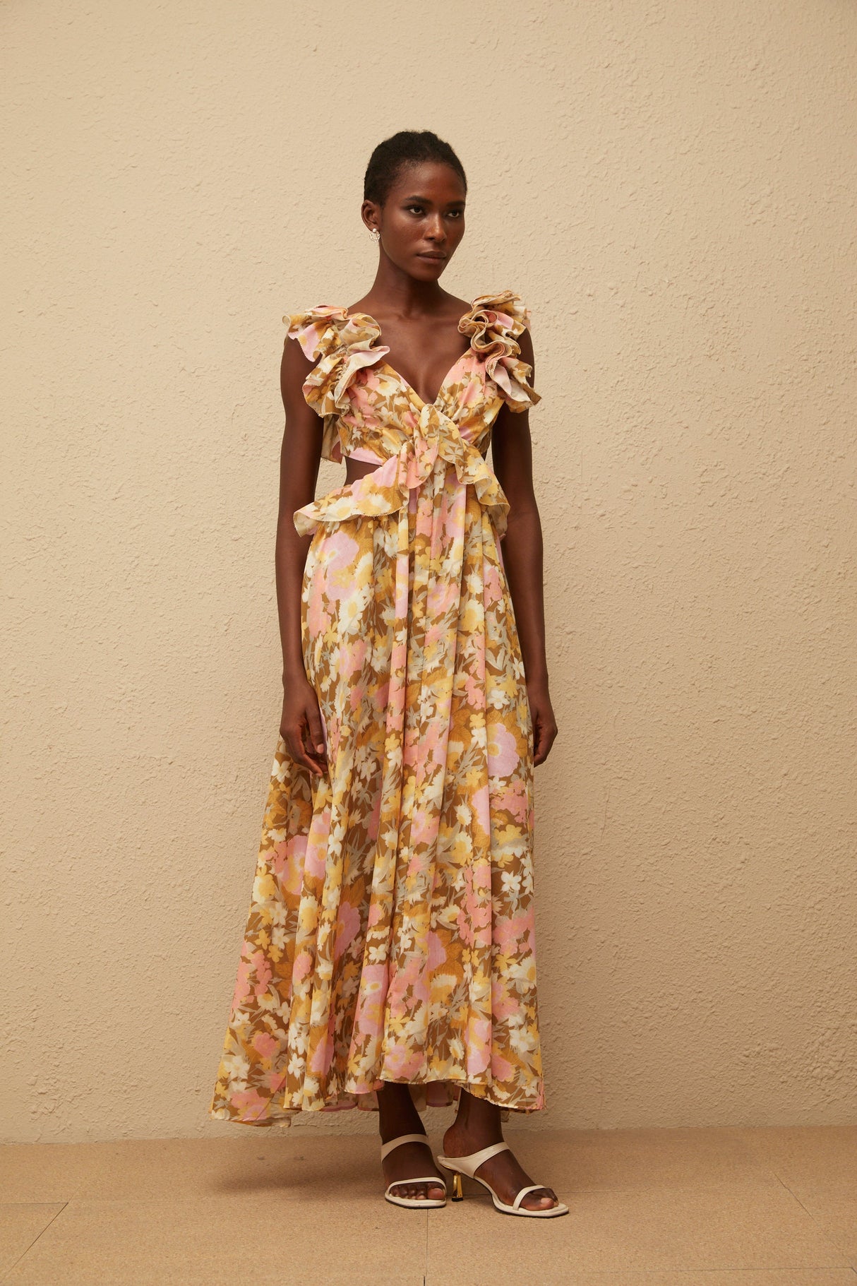 Aurohaya Adélaïde Open Back Floral Print Maxi Dress