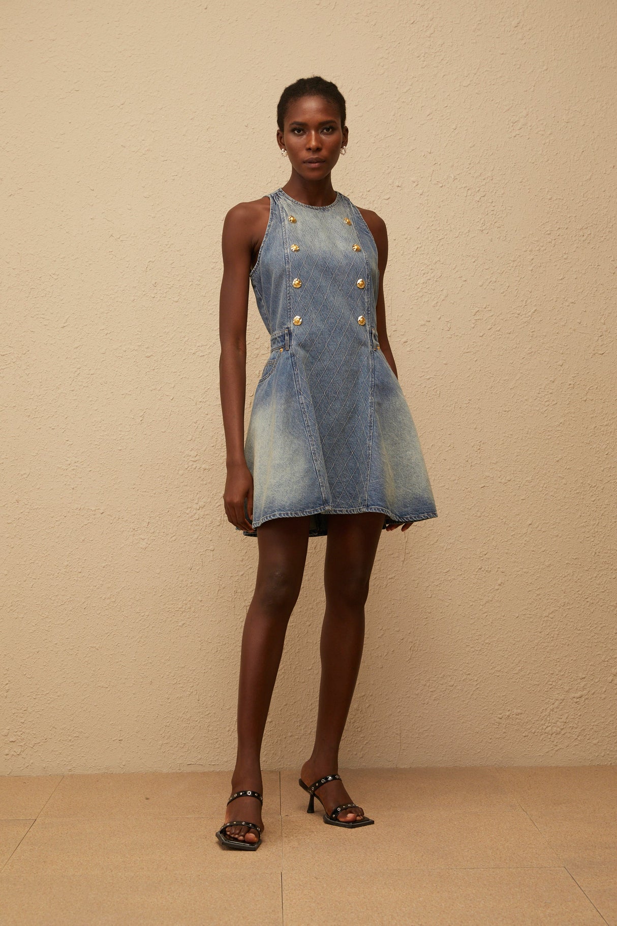 Aurohaya Gunnel Blue Faded Effect Denim Mini Dress